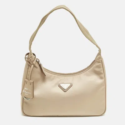 Pre-owned Prada Beige Nylon Re-edition 2000 Shoulder Bag In Sand