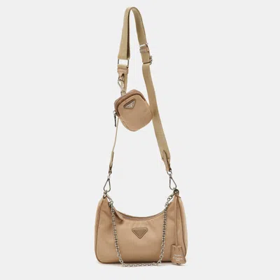 Pre-owned Prada Beige Nylon Re-edition 2005 Shoulder Bag