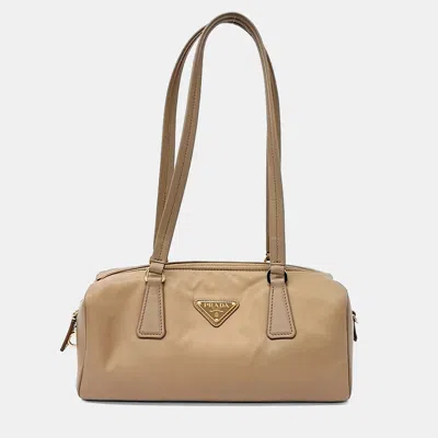 Pre-owned Prada Beige Nylon Re-nylon Shoulder Bag In Sand