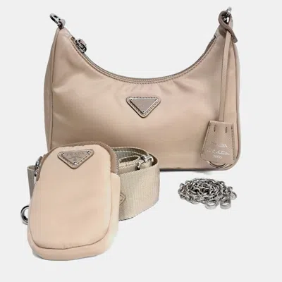 Pre-owned Prada Beige Nylon Tessuto Chain Strap Hobo Bag In Sand
