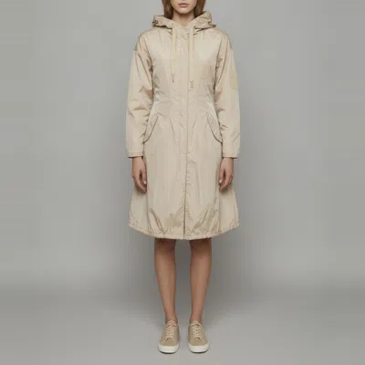 Pre-owned Prada Beige Nylon Zip Up Smocking Detail Raincoat M
