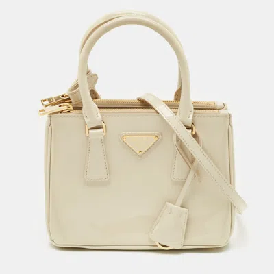 Pre-owned Prada Beige Patent Leather Mini Galleria Tote
