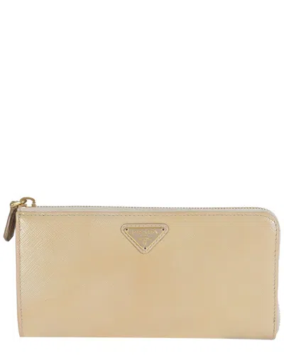 Prada Beige Patent Saffiano Leather Long Zip Around Wallet (authentic Pre-loved) In Brown