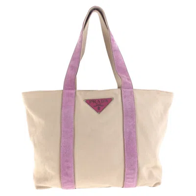 Pre-owned Prada Beige Pink Canvas Suede Shoulder Bag Tote Bag ()