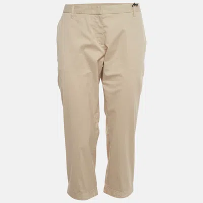 Pre-owned Prada Beige Pinstripe Cotton Blend Capri Pants L In Sand