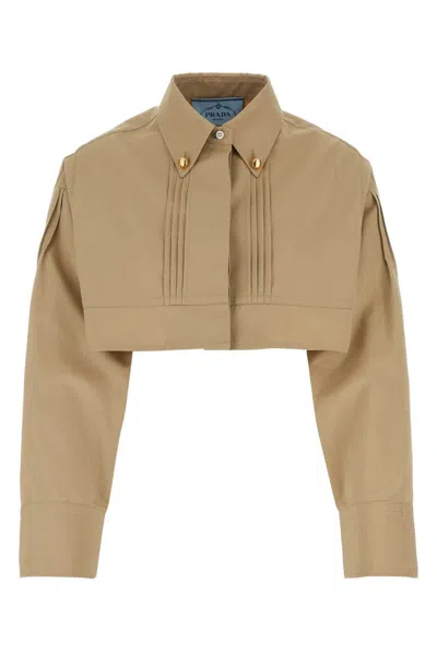 PRADA PRADA BEIGE POPLIN SHIRT