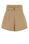 Prada Pleated Poplin Shorts Belt Loops In Neutral