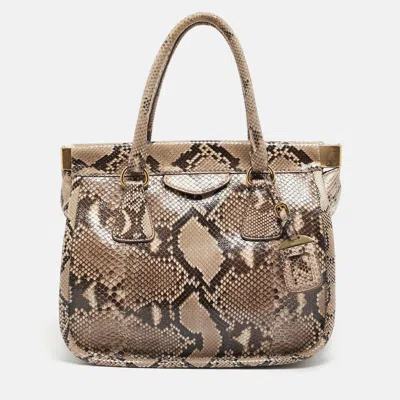 Pre-owned Prada Beige Python Frame Tote