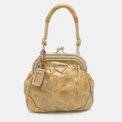 Pre-owned Prada Beige Python Leather Frame Satchel