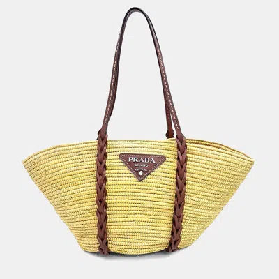 Pre-owned Prada Beige Raffia Straw Raffia Basket Bag In Sand