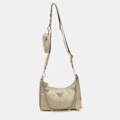 Pre-owned Prada Beige Re-nylon And Saffiano Leather Re-edition 2005 Shoulder Bag In Sand