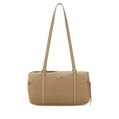 Prada Beige Re-nylon Large Shoulder Bag Cammello 1 Borse A Mano In Brown