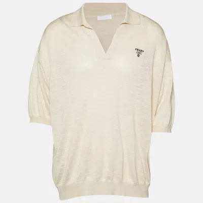 Pre-owned Prada Beige Rib Knit Polo T-shirt 3xl In Sand