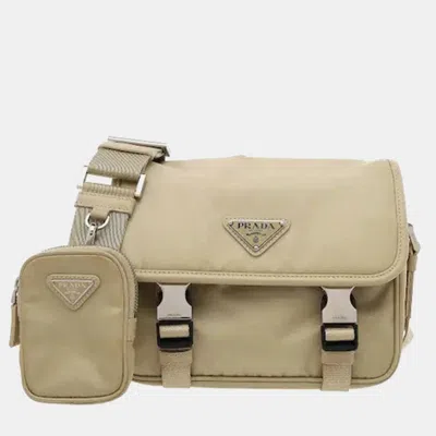 Pre-owned Prada Beige Saffiano & Re-nylon Shoulder Bag