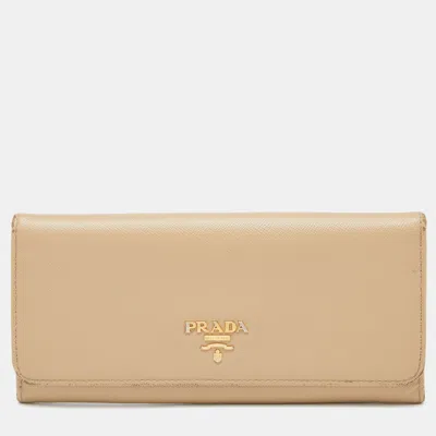 Pre-owned Prada Beige Saffiano Leather Flap Continental Wallet