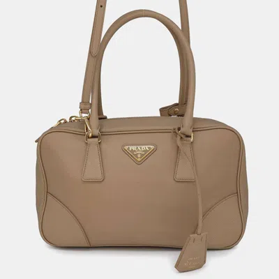 Pre-owned Prada Beige Saffiano Leather Re-edition 1978 Medium Double Handle Bag