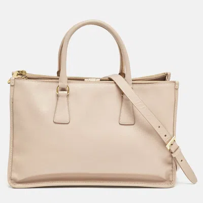 Pre-owned Prada Beige Saffiano Lux Leather Frame Tote