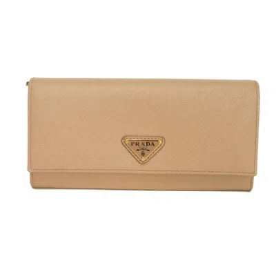 Pre-owned Prada Beige Saffiano Lux Long Wallet (bi-fold) ()