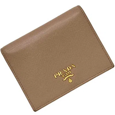 Pre-owned Prada Beige Saffiano Metal Wallet (bi-fold) ()