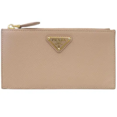 Pre-owned Prada Beige Saffiano Triangle Coin Purse/coin Case ()