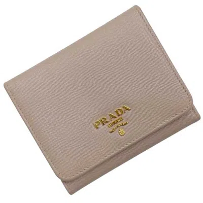 Pre-owned Prada Beige Saffiano Triangle Wallet (tri-fold) ()