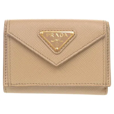 Pre-owned Prada Beige Saffiano Wallet (tri-fold) ()