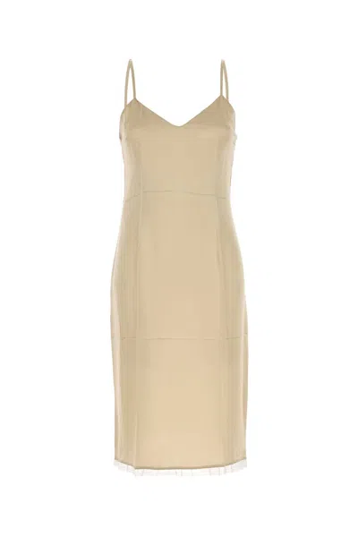 Prada Satin Dress With Spaghetti Straps And V-neckline In Gray