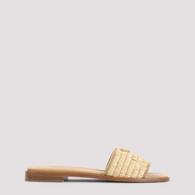 Prada Beige Raffia And Leather Slippers In Neutral