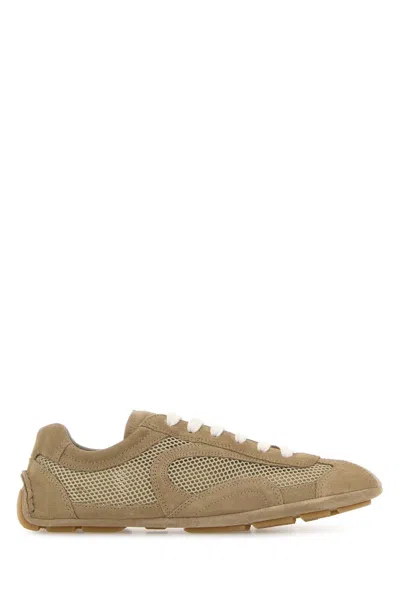 Prada Beige Suede And Mesh Montecarlo Sneakers In Brown