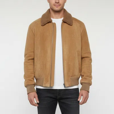 Pre-owned Prada Beige Suede And Shearling Trimmed Bomber Jacket Xl In Sand