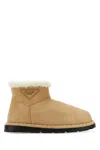 Prada Triangle-logo Suede Boots In Ecru