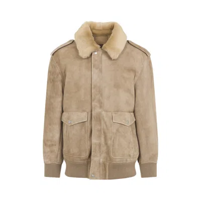 Prada Beige Suede Bomber Jacket In Neutral