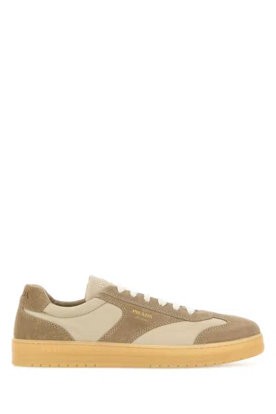Prada Beige Suede E Re-nylon Sneakers In Multi