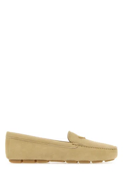 Prada Suede Calf Loafers In Ecru