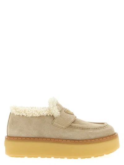 Prada Beige Suede Loafers In Neutral