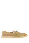 Prada Suede Loafers With Rubber Sole And Stitch Detailing In Neutral