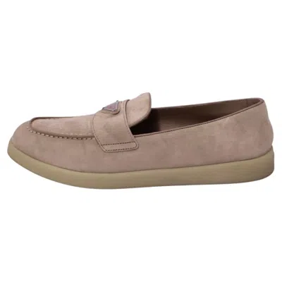Pre-owned Prada Beige Suede Logo Penny Loafers - Eu 41 In Brown