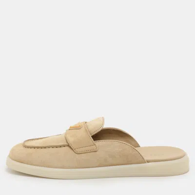 Pre-owned Prada Beige Suede Sabot Mules Size 38.5