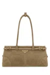 Prada Suede Shoulder Bag Rectangular Shape Buckle In Brown