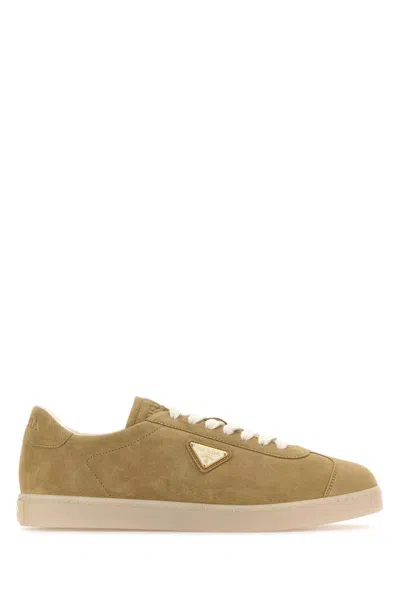 Prada Beige Suede Sneakers In Brown
