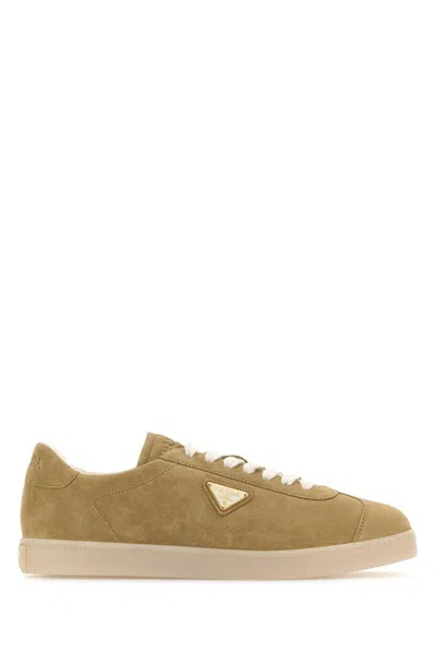 Prada Beige Suede Sneakers In Brown