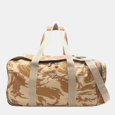 Pre-owned Prada Beige Tessuto Camouflage Trolley In Sand