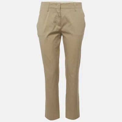 Pre-owned Prada Beige Textured Cotton Straight Fit Pants S In Sand