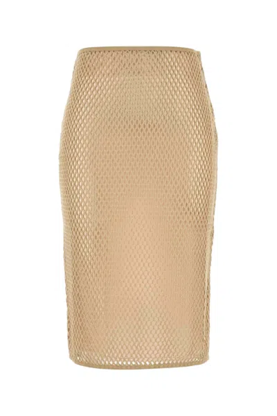 Prada Beige Textured Midi Skirt In Gold