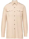 Prada Triangle Logo Buttoned Shirt In Beige