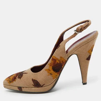 Pre-owned Prada Beige Velvet Floral Slingback Pumps Size 40.5