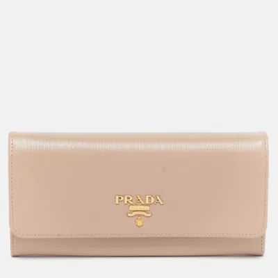 Pre-owned Prada Beige Vitello Move Leather Flap Continental Wallet In Sand