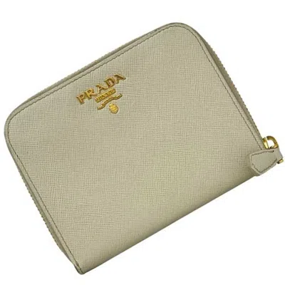 Pre-owned Prada Beige White Saffiano Metal Wallet (bi-fold) () In Beige, White