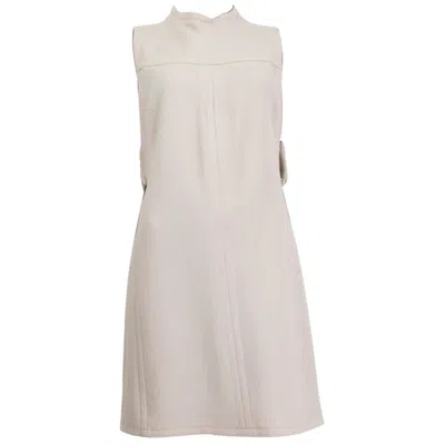 Pre-owned Prada Beige Wool Back Belted Sleeveless Dress 46 Xl In Brown