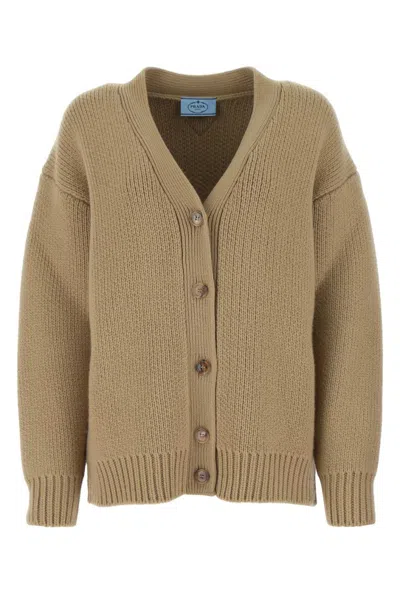 PRADA BEIGE WOOL BLEND OVERSIZE CARDIGAN